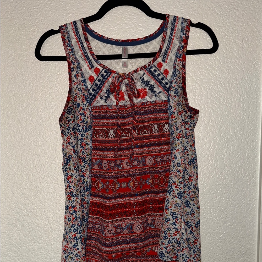 Floral Sleeveless Top - Red and Blue